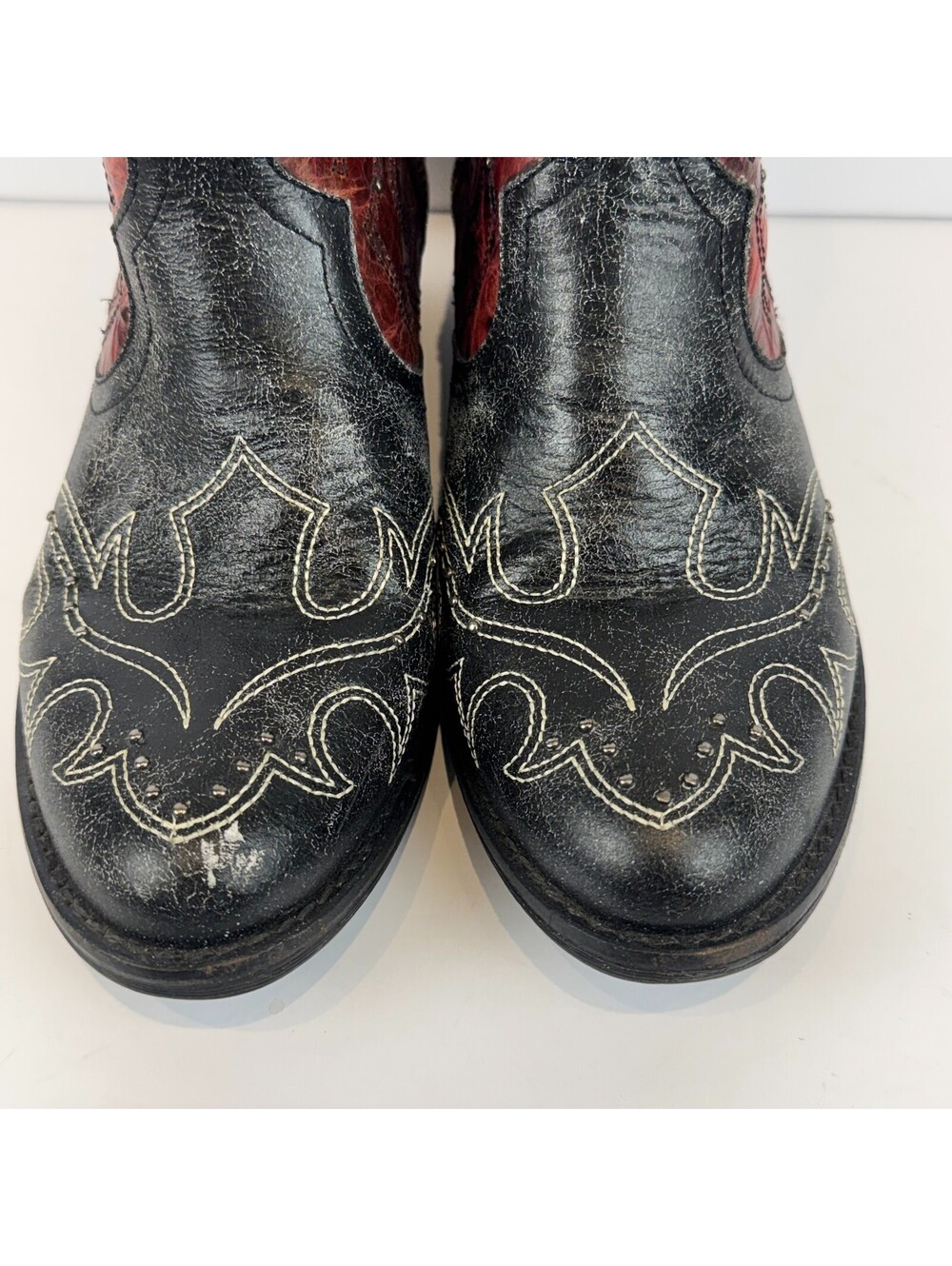 Sterling River Boots Western Cowgirl Red Black Distressed Studded Womens Sz 10 M - Picture 7 of 11